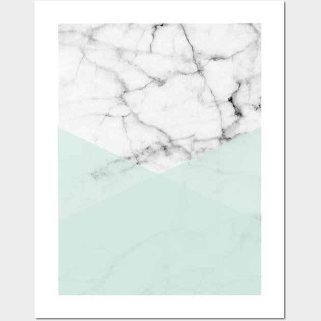 Real White Marble Half Mint Green Shapes Wall Art by fivemmPaper